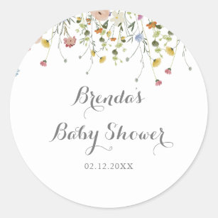 Colourful Dainty Wild Flowers Baby Shower Favour Classic Round Sticker