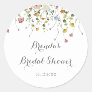 Colourful Dainty Wild Flowers Bridal Shower Favour Classic Round Sticker