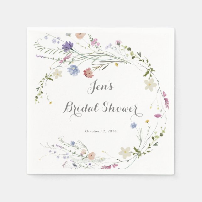 Colourful Dainty Wild Flowers Bridal Shower Napkin (Front)