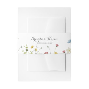 Colourful Dainty Wild Flowers Calligraphy Wedding Invitation Belly Band