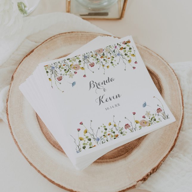 Colourful Dainty Wild Flowers Calligraphy Wedding  Napkin (Creator Uploaded)