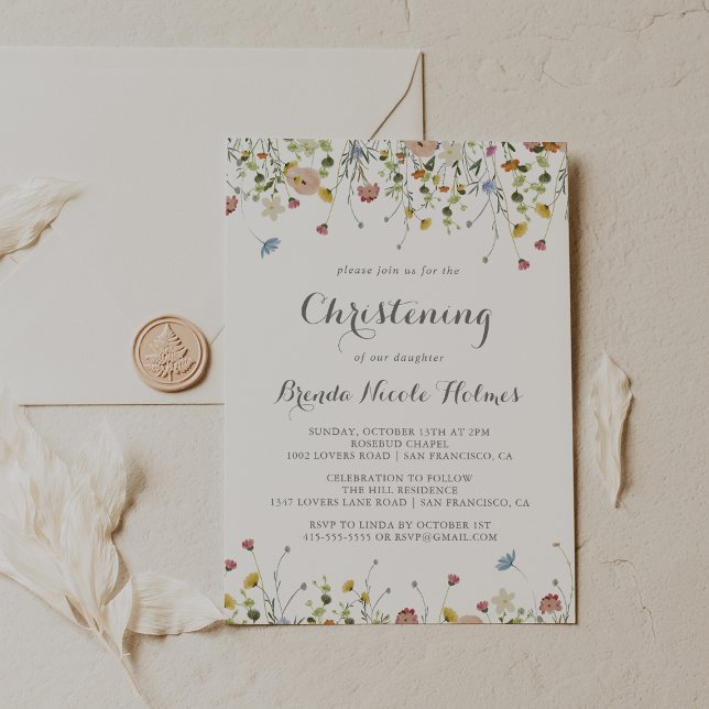 Colourful Dainty Wild Flowers Christening Invitation (Creator Uploaded)