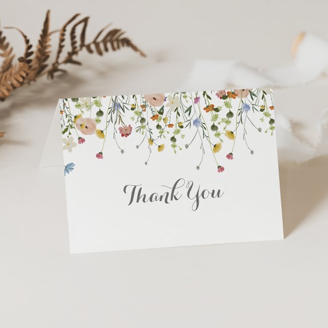 Colourful Dainty Wild Flowers Folded Wedding  Thank You Card (Creator Uploaded)