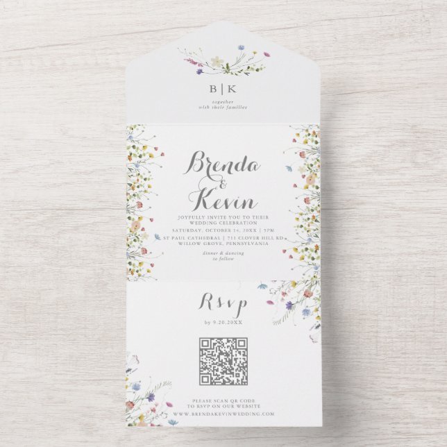 Colourful Dainty Wild Flowers Wedding   All In One Invitation (Inside)