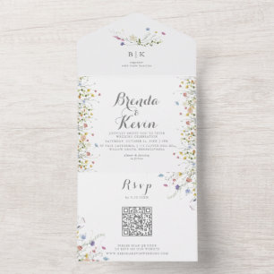 Colourful Dainty Wild Flowers Wedding All In One Invitation
