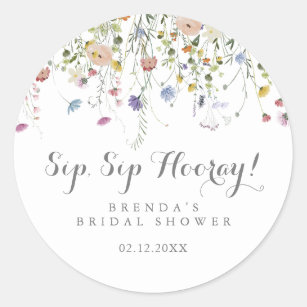 Colourful Dainty Wild Sip Sip Hooray Bridal Shower Classic Round Sticker