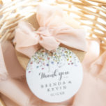 Colourful Dainty Wild Thank You Wedding Favour Classic Round Sticker<br><div class="desc">This colourful dainty wild thank you wedding favour classic round sticker is perfect for a rustic wedding. The design features hand-painted watercolor beautiful pink, blush, blue, navy, yellow, purple and green wild flowers. Make the sticker labels your own by including your names, the event (if applicable), and the date. These...</div>