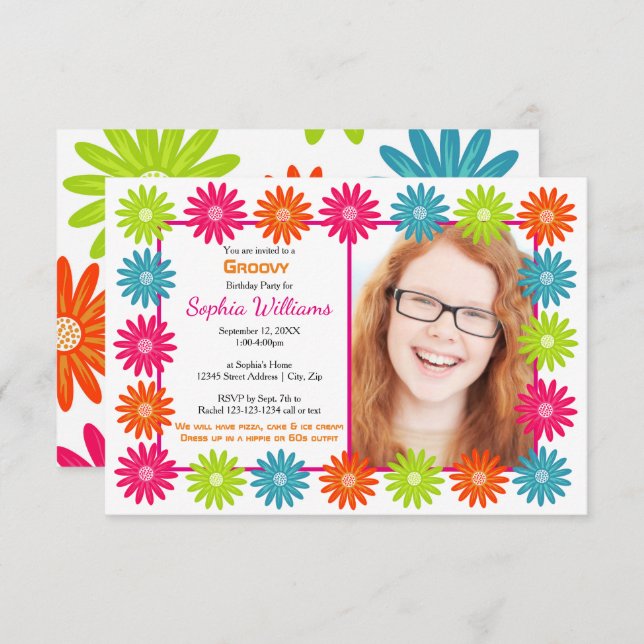 Colourful Daisies - 3x5 Birthday Invitation (Front/Back)