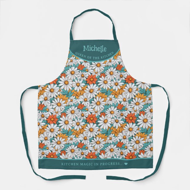 Colourful daisies botanical personalized apron (Front)