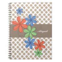 Colourful daisies, brown polka dots, personalized