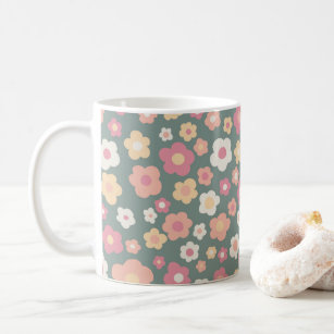 Colourful Daisies Floral Retro Pattern Pastel Coffee Mug