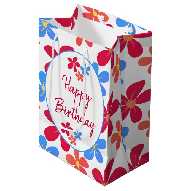Colourful Daisies On White  Medium Gift Bag (Front Angled)