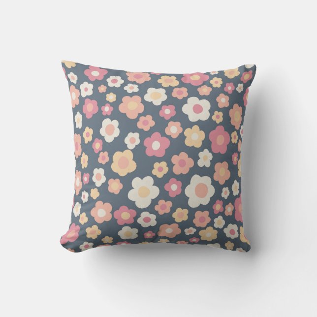 Colourful Daisies Retro Floral Pattern Pastel Throw Pillow (Front)