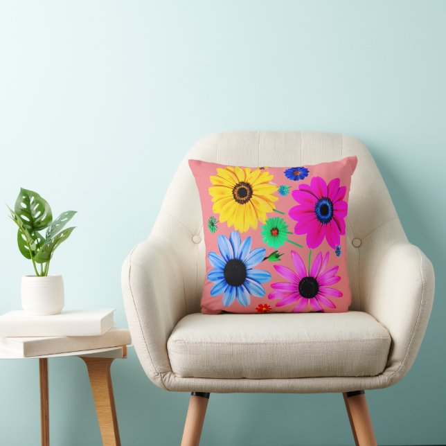 Colourful Daisies Simply Enspired Throw Pillow (Chair)