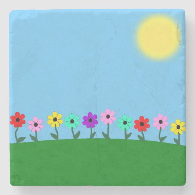 Colourful Daisies Stone Coaster (Front)