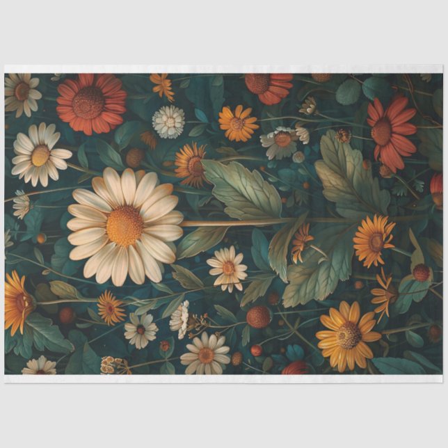 Colourful Daisies Vintage Floral Decoupage Tissue Paper (Front)