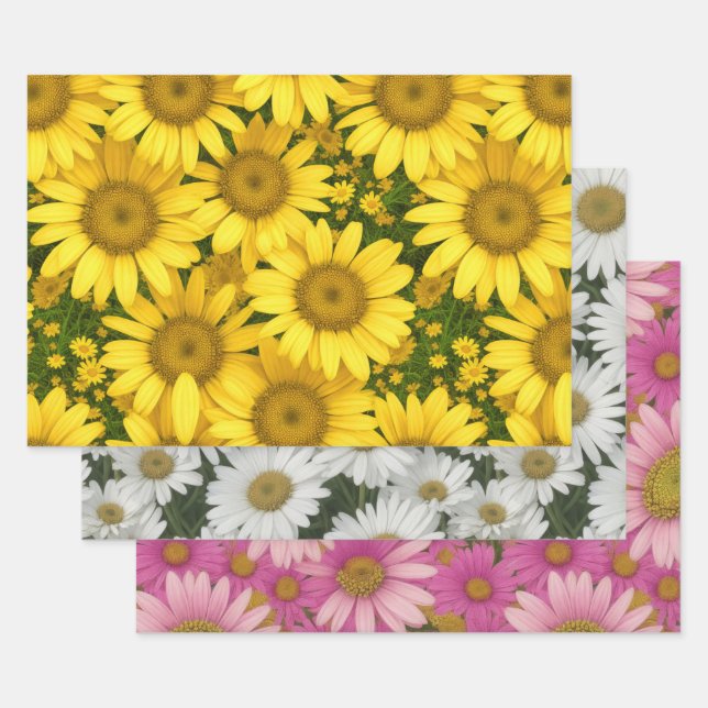 Colourful Daisies Wrapping Paper Sheet (Set)