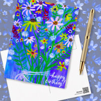 Colourful Daisy Bouquet Blue Happy Birthday Custom