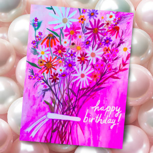 Colourful Daisy Bouquet Happy Birthday Purple Postcard