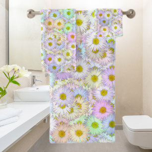 Colourful daisy bouquet - pastel bath towel set