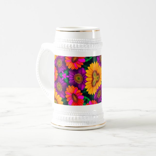 Colourful Daisy Bouquet Pattern Beer Stein (Front Left)
