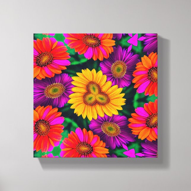 Colourful Daisy Bouquet Pattern Canvas Print (Front)