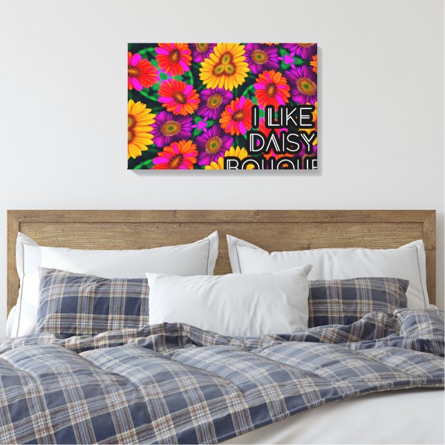 Colourful Daisy Bouquet Pattern Canvas Print (Insitu(Bedroom))