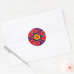 Colourful Daisy Bouquet Pattern Classic Round Sticker