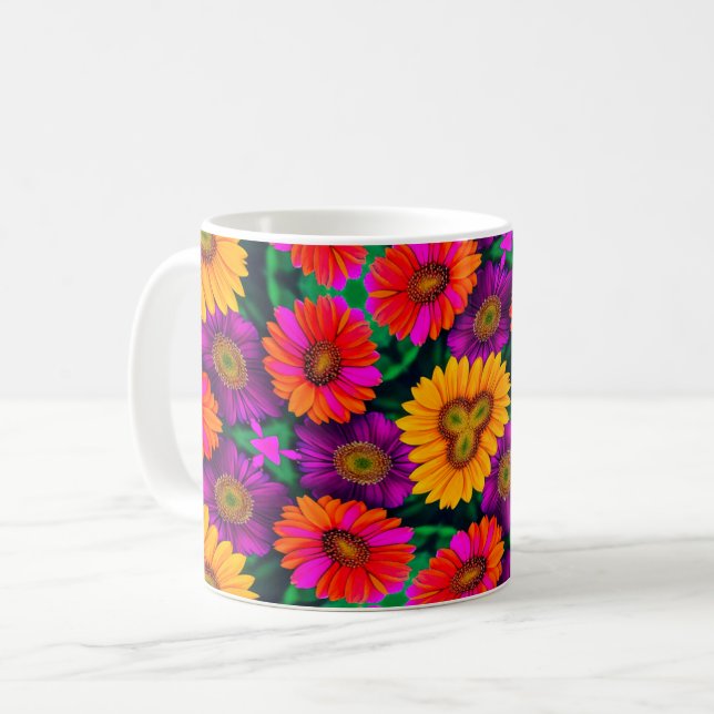 Colourful Daisy Bouquet Pattern Coffee Mug (Front Left)