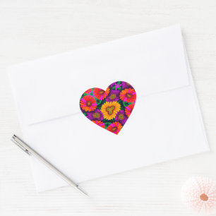 Colourful Daisy Bouquet Pattern Heart Sticker