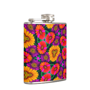 Colourful Daisy Bouquet Pattern Hip Flask