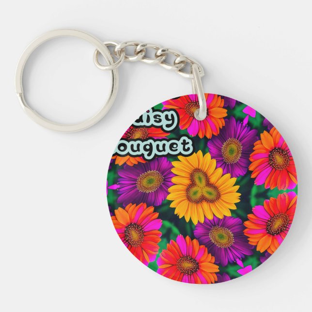 Colourful Daisy Bouquet Pattern Keychain (Front)