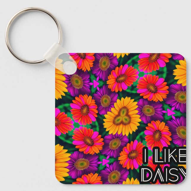 Colourful Daisy Bouquet Pattern Keychain (Front)
