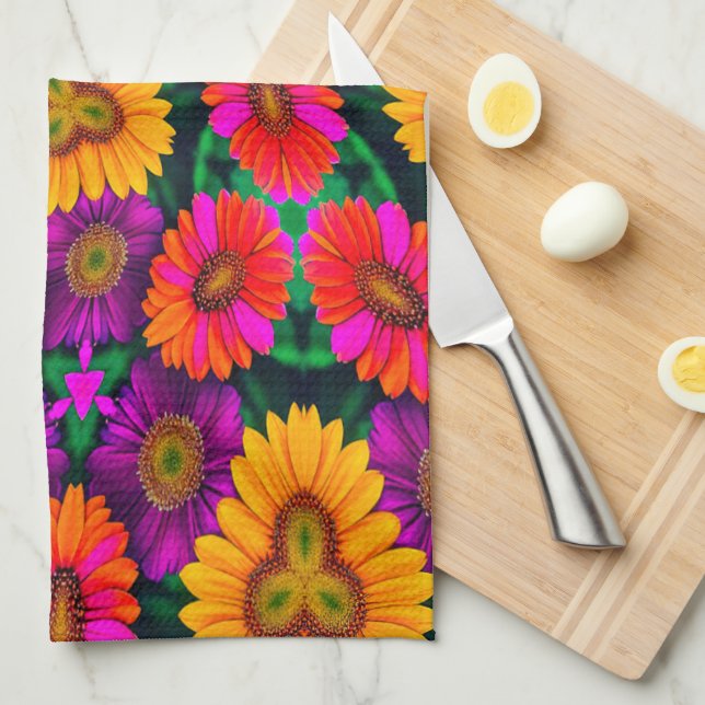 Colourful Daisy Bouquet Pattern Kitchen Towel (Quarter Fold)