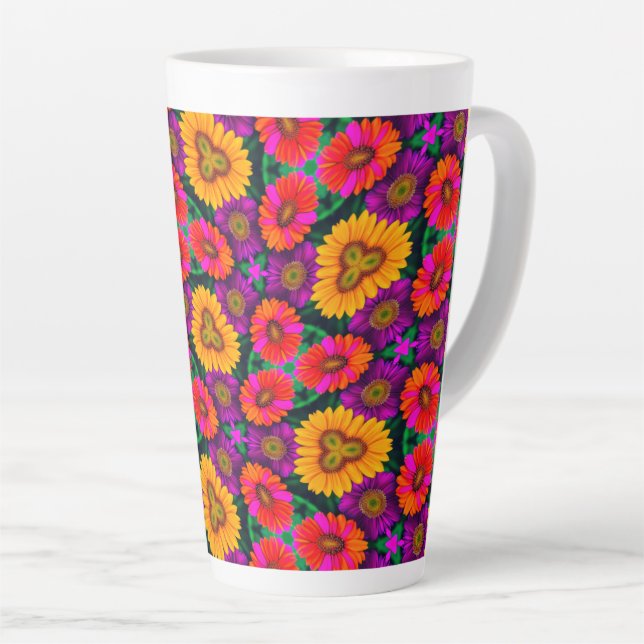 Colourful Daisy Bouquet Pattern Latte Mug (Right Angle)