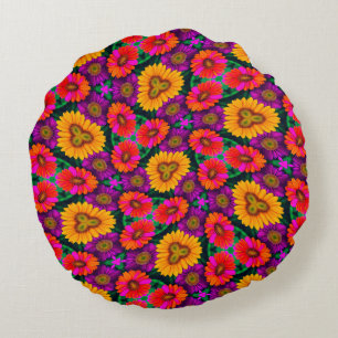 Colourful Daisy Bouquet Pattern Round Pillow