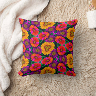 Colourful Daisy Bouquet Pattern Throw Pillow
