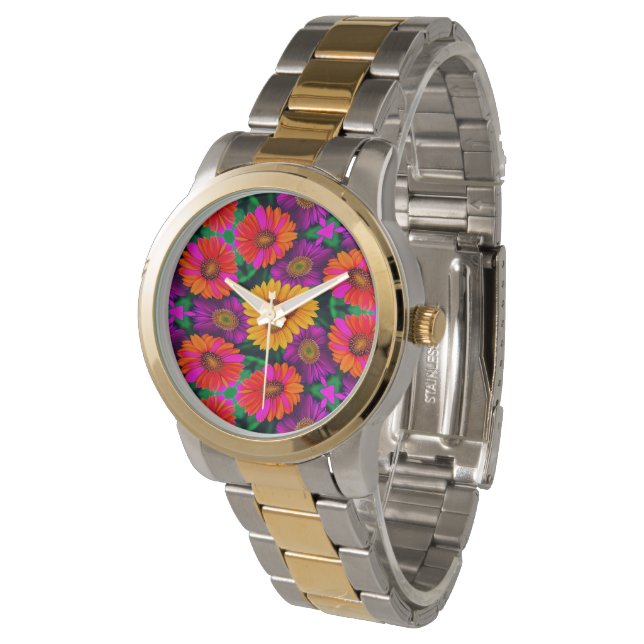 Colourful Daisy Bouquet Pattern Watch (Angled)