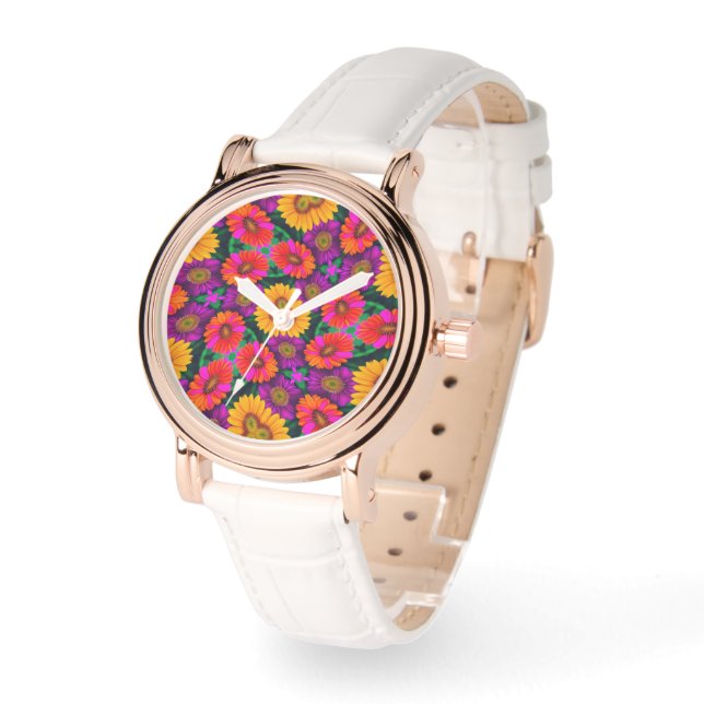Colourful Daisy Bouquet Pattern Watch (Angle)