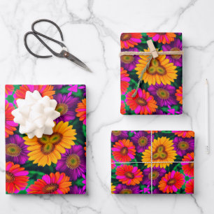 Colourful Daisy Bouquet Pattern Wrapping Paper Sheet