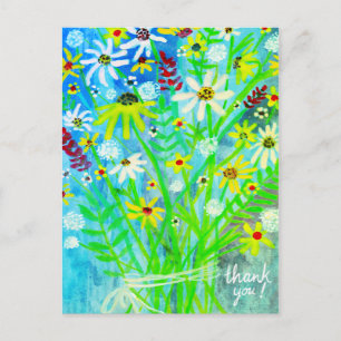 Colourful Daisy Bouquet Thank you Green Postcard