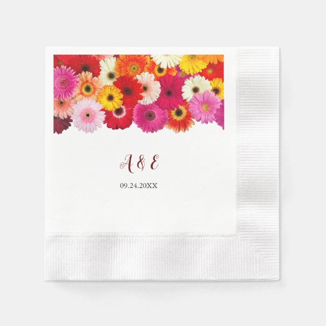 Colourful Daisy Florals Wedding Napkins (Front)