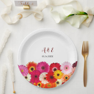 Colourful Daisy Florals Wedding  Paper Plate