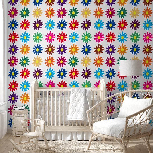 Colourful Daisy Flower Pattern Wallpaper (Kids)
