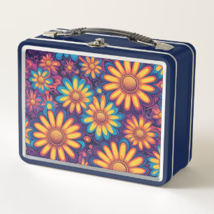 Colourful Daisy flower rustic psychedelic pattern Metal Lunch Box