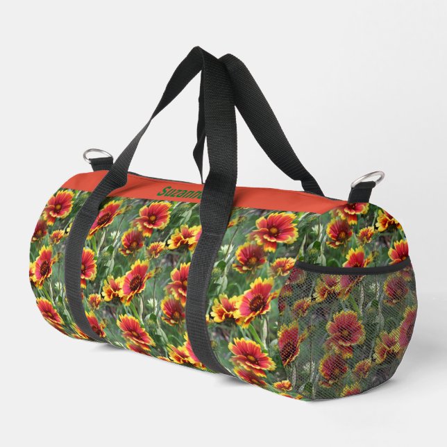 Colourful Daisy Flowers Nature Pattern Personalize Duffle Bag (Right Corner)