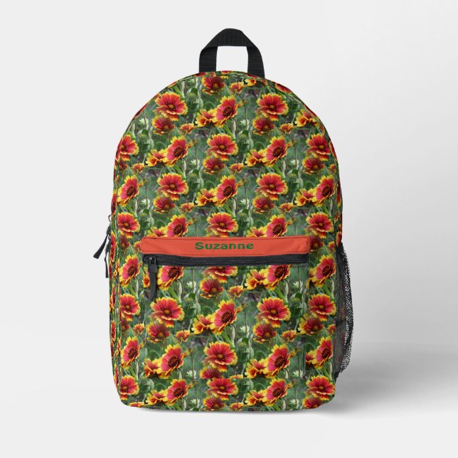 Colourful Daisy Flowers Nature Pattern Personalize Printed Backpack (Front)