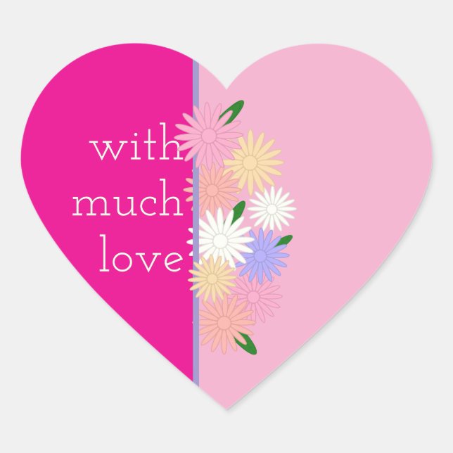 Colourful Daisy Flowers, Personalized Love on Pink Heart Sticker (Front)
