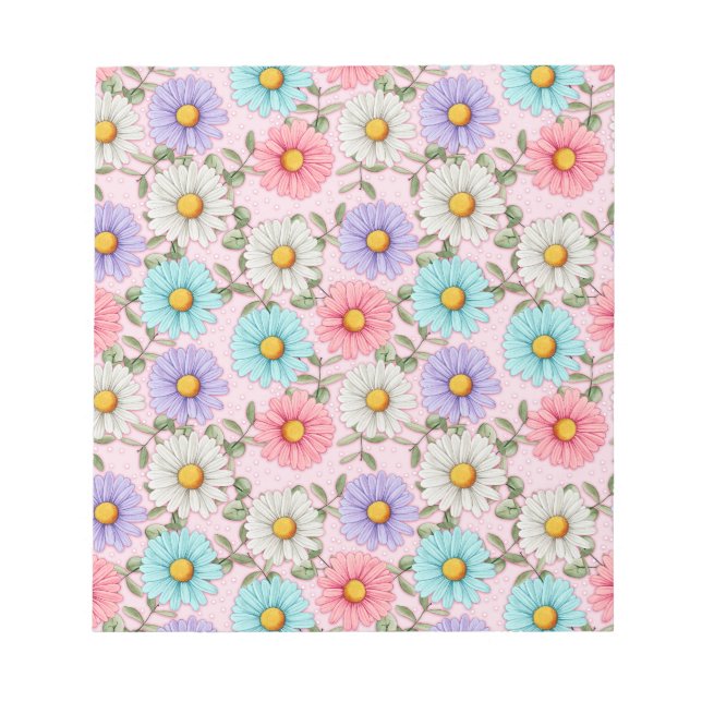 Colourful Daisy Flowers Pink  Notepad (Front)