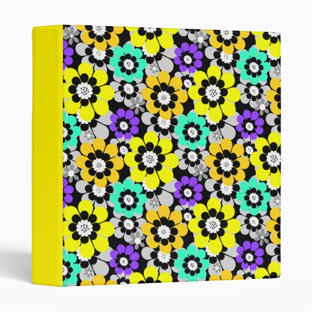 Colourful daisy flowers Yellow Turquoise Purple  Binder (Front/Spine)